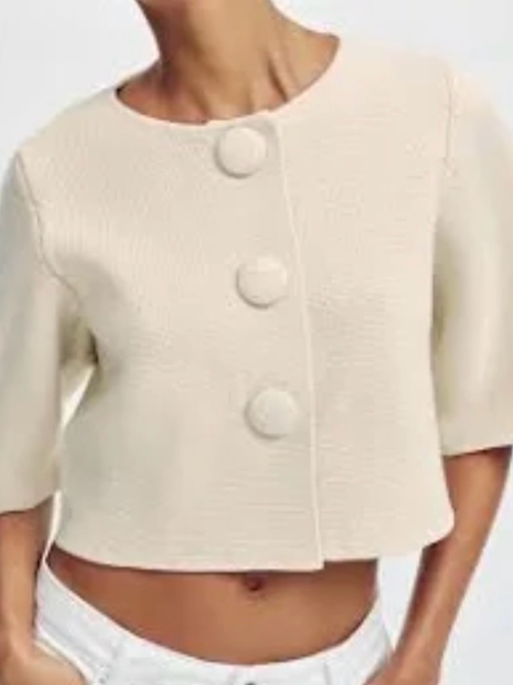 Zara NWT Cropped Ivory Textured Button-Front Jacket Medium - Picture 2 of 10